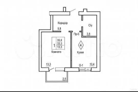 1-к. квартира, 34,6 м², 1/5 эт.